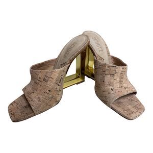 Rare Schutz Cork High Heel Sandals 7.5 Gold Platform Wedge Luxury Made In Brazil